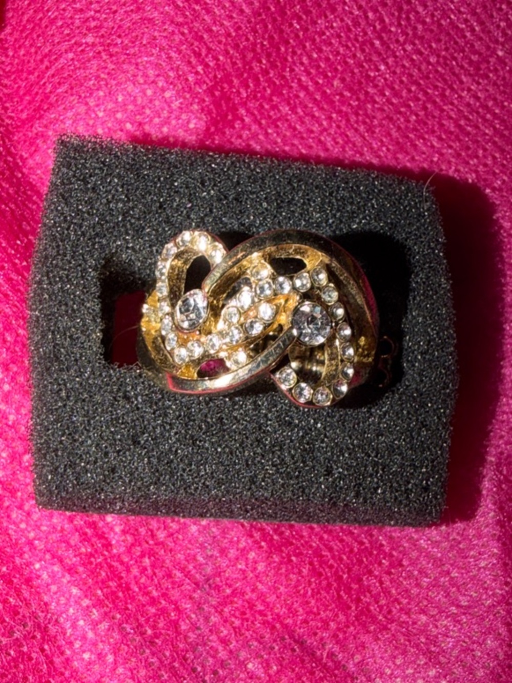 Gold-tone Rhinestone Knot Statement Ring - Pink